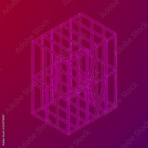 Abstract architecture building. Plan of modern framing house. Wireframe low poly mesh construction.