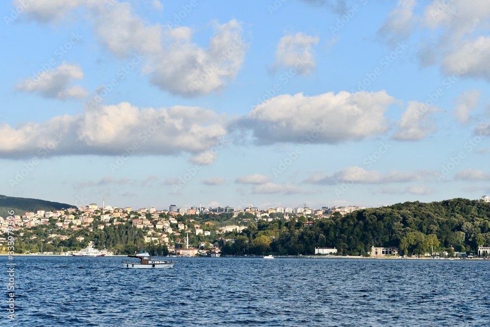Small boat crossing Istanbul Bosporus