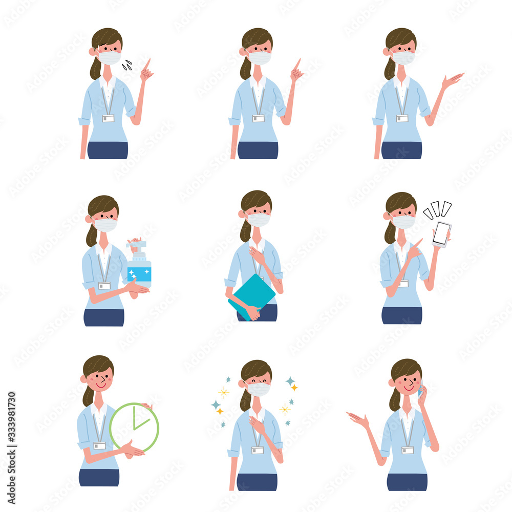 マスクをつける 看護師 医療従事者 ポーズ 表情 イラストセット Stock Vector Adobe Stock