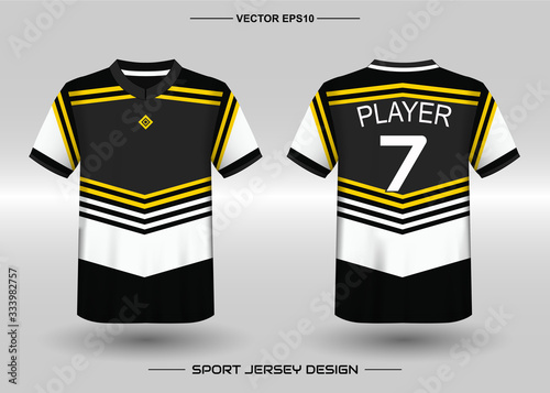 T-shirt sport vector design template, Soccer jersey mockup for football club. uniform front and back view. Clothing for Men adult. Can use for printing, branding logo team, squad, match event