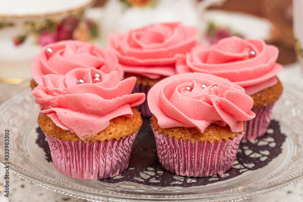 plate of homemade strawberry cupcakes