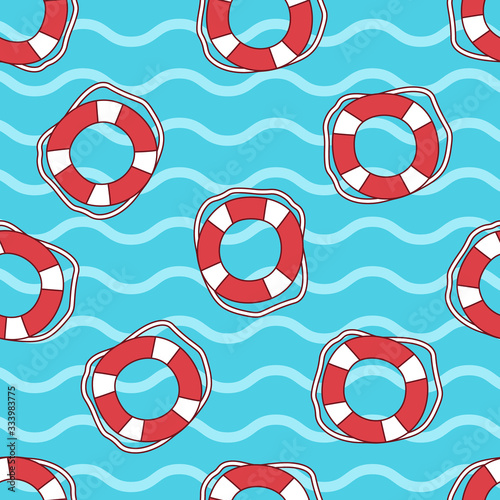 Schilderij op canvas Lifebuoy pattern design. Sea background with lifebuoy