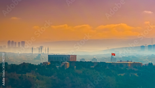 Panoramic Ankara view with Emek and Anittepe districts and Anitkabir and Kocatepe mosque in background. photo