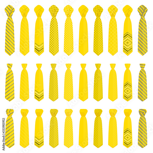 Illustration on theme big set ties different types, neckties various size