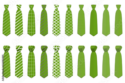 Illustration on theme big set ties different types, neckties various size