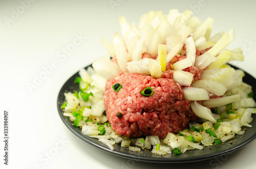 Traditional German dish called Mettigel,.Mett served as a Mett hedgehog photo