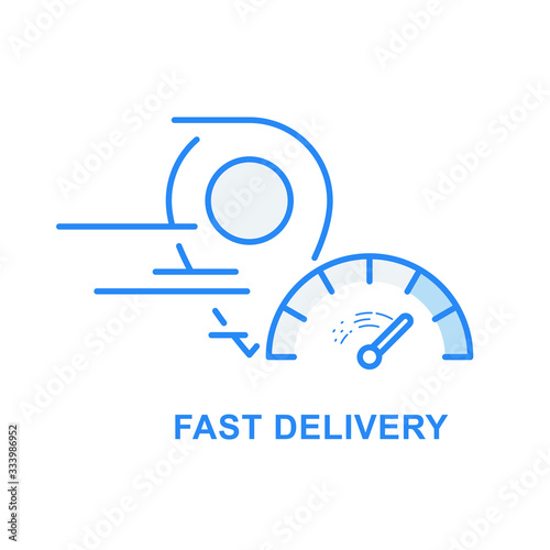 Fast delivery and speedy shipping icon - location marker and speedometer