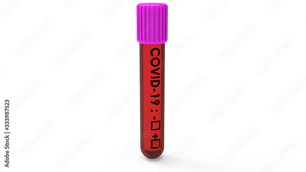 Corona virus, blood test concept, Covid-19 with blood test of patient in tube glass isolated on white background. Clipping part used for graphic montage. 3d render.