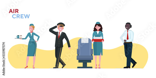 Air crew set. Stewardess, pilot, captain flat vector illustration. Airliner staff, occupation, travel concept for banner, website design or landing web page