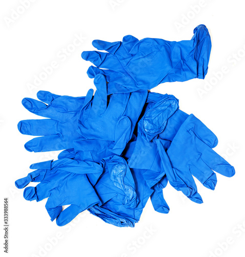 Blue medical latex gloves