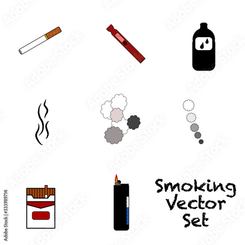 Smoking vector set icon design EPS 10. 8 pictures of smoking topics including cigarettes, vaping