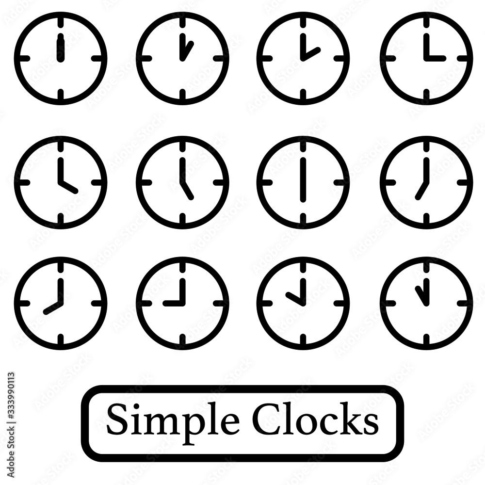 Set of clocks showing all hours. Icond design eps 10 vector sets for time, time change, and time zones Set of clocks showing all hours. Icond design eps 10 vector sets for time, time change, and time zones