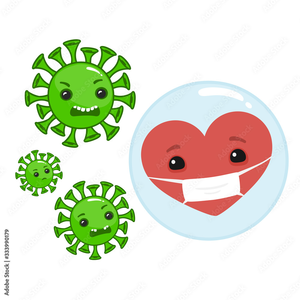 Vector cute heart character virus protect Vector cute heart character virus protect