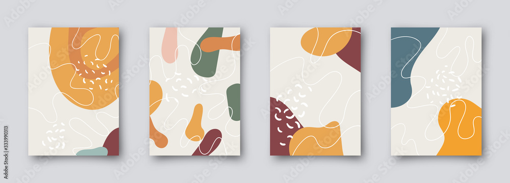 Memphis style covers set with geometric shapes and patterns. Collection of templates in trendy memphis fashion 80-90s. for cover design, ad, posters, books, greeting cards and more. Vector.