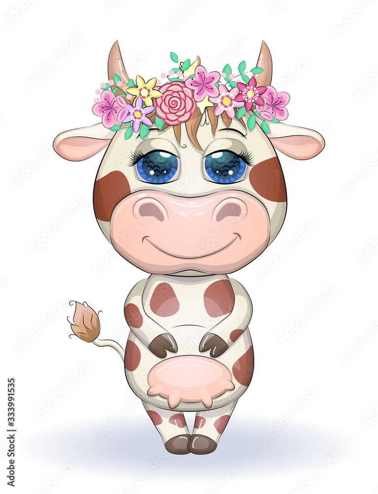 Cute cartoon cow with beautiful blue eyes. Children's illustration Stock  Vector | Adobe Stock