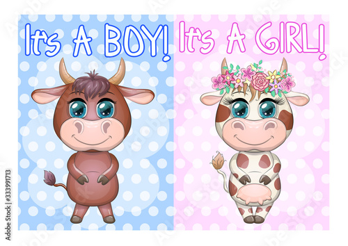 Two Cute Cartoon babies boy and girl