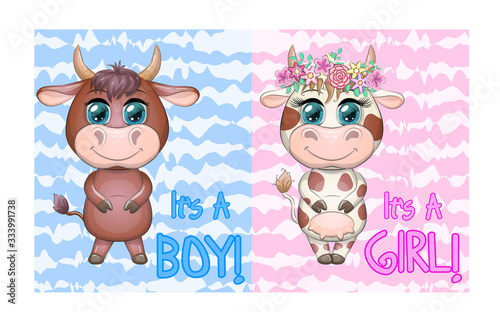 Two Cute Cartoon babies boy and girl