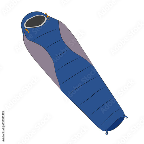 Blue sleeping bag in expanded form on a white background.