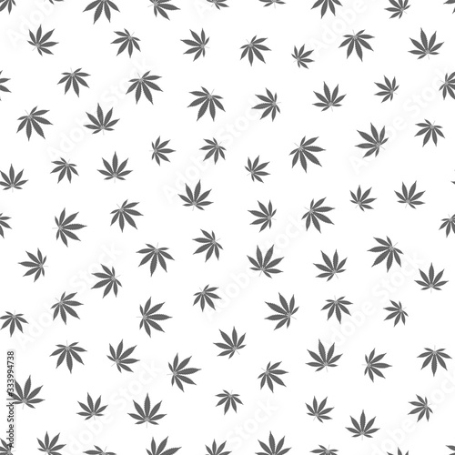 Cannabis seamless pattern. Marijuana leaf  gray weed plant. Hashish texture  isolated white background. Hemp psychedelic grass. Fabric print for medical wallpaper. Simple design Vector illustration