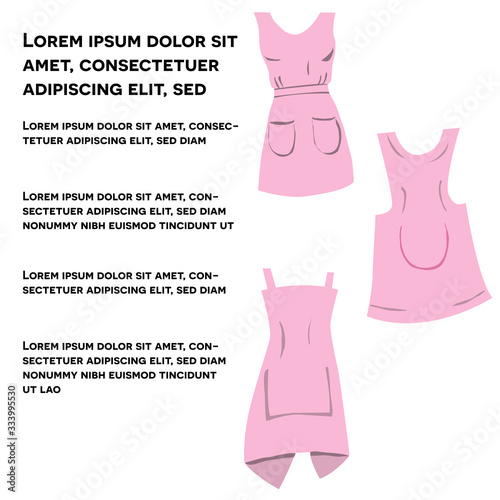 Cute pink aprons set with text isolated on white background.