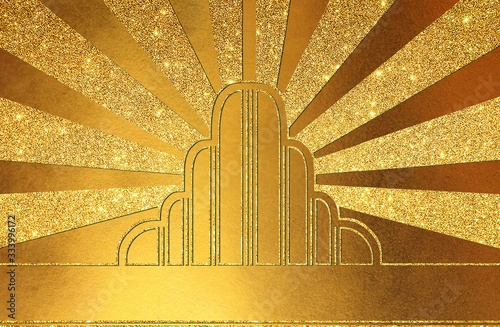 Canvas Print Glittery metallic gold or brass art deco graphic background with copy space