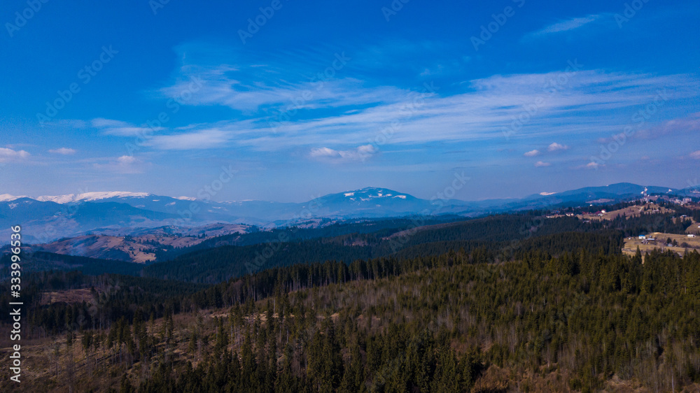 Top of the mountain panorama of the mountain Carpathian aerial photography Ukraine.