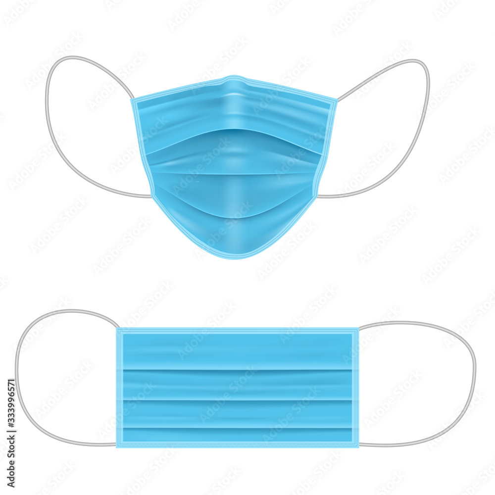 Medical mask isolated on white background. Doctor mask and corona virus protection. Realistic protective medical face mask front side vector. Medical mask for doctors and patients. Medical mask isolated on white background. Doctor mask and corona virus protection. Realistic protective medical face mask front side vector. Medical mask for doctors and patients.