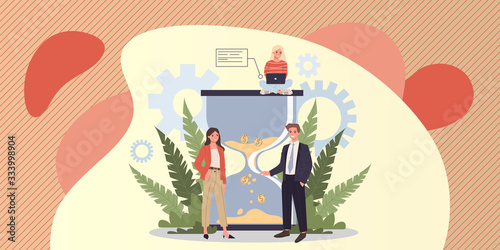 Successful business people managing work time effectively vector illustration. Productive office staff working in deadline. Project management, productivity