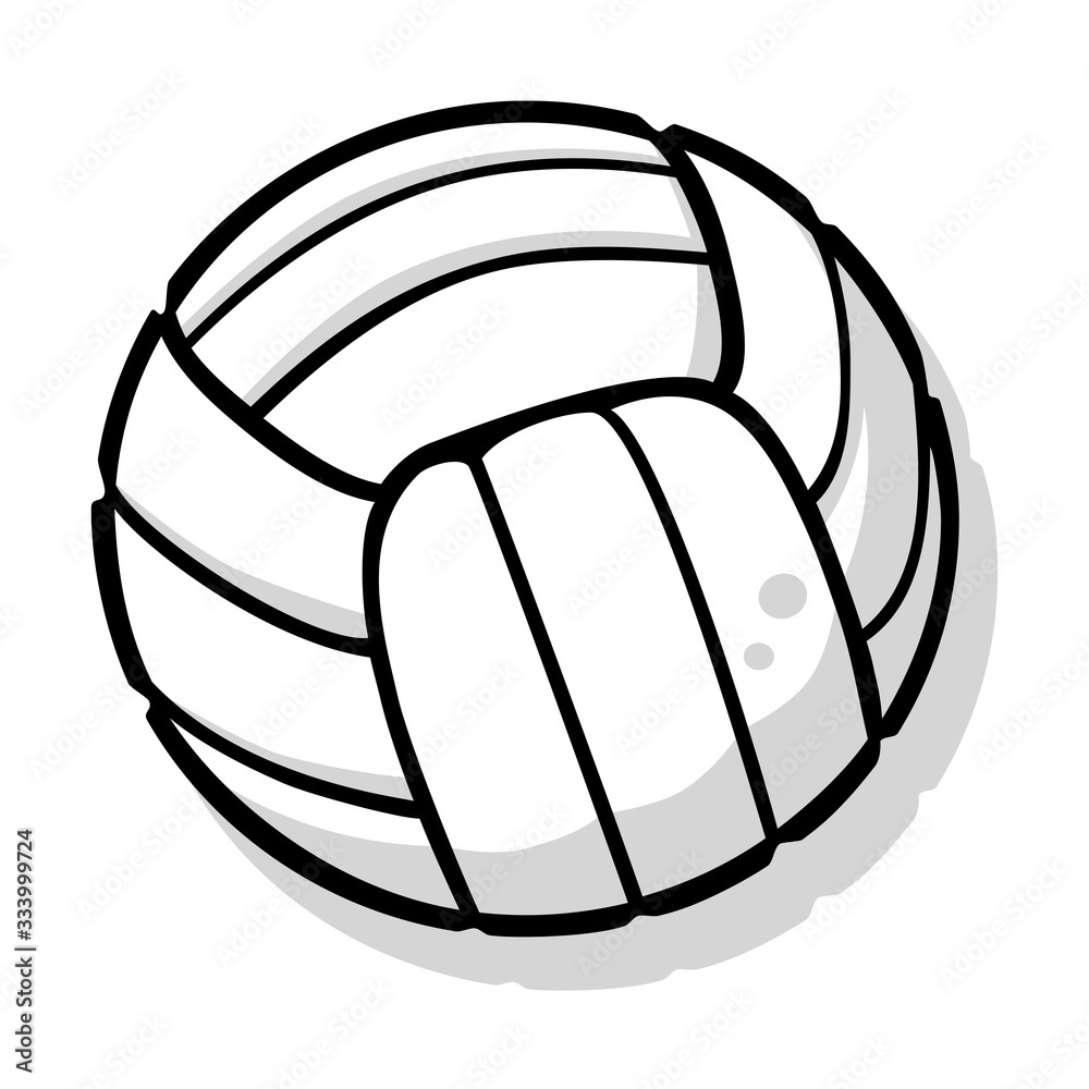 Vector illustration of a volleyball drawn in a cute style with a black outline and flat shadows. Isolated on white.