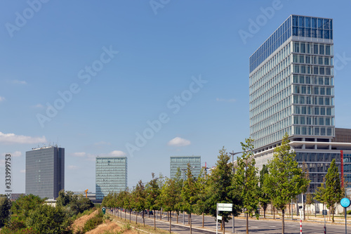 Cityscape Kirchberg, area of Luxembourg with modern buildings European Union