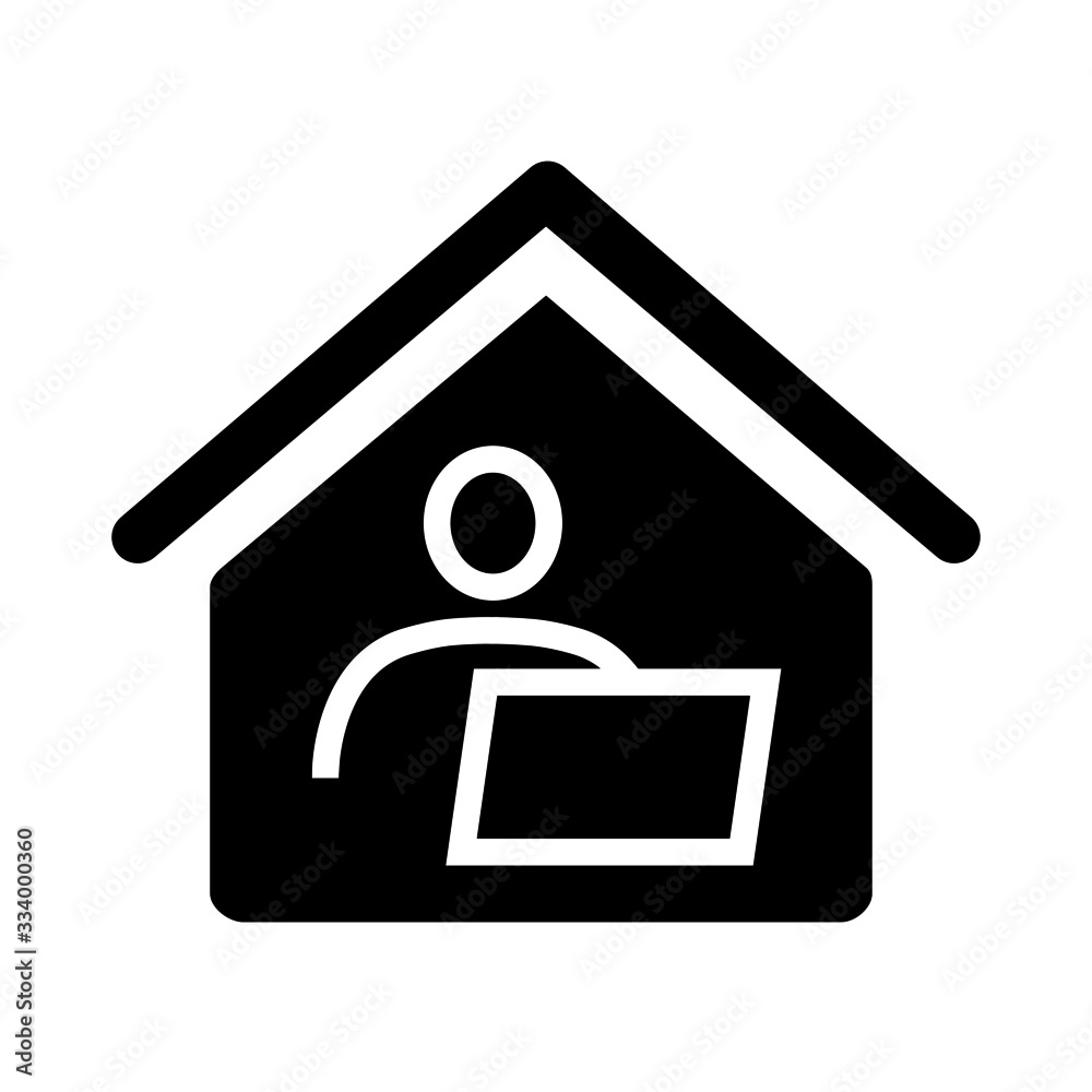 Home office, long-distance or remote work icon. Man and computer inside house. Vector Illustration Home office, long-distance or remote work icon. Man and computer inside house. Vector Illustration