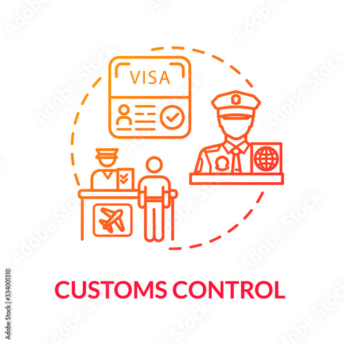 Customs control concept icon. Passengers documents check and boarding idea thin line illustration. Airport terminal check in. Vector isolated outline RGB color drawing