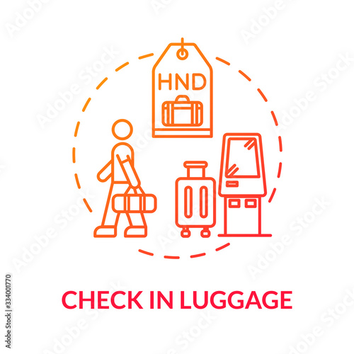 Check in luggage concept icon. Baggage claim idea thin line illustration. Passenger with hand luggage in airport terminal. Vector isolated outline RGB color drawing