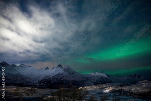 Polarlicht über einem Fjord - Lofoten - Norwegen im Winter