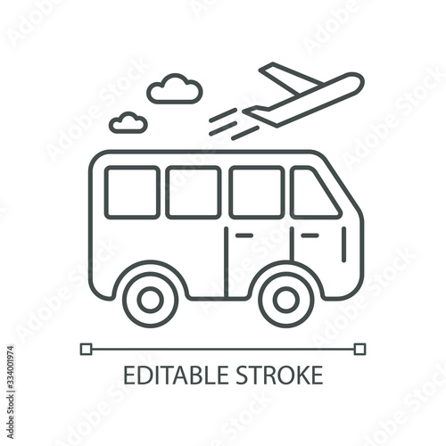 Travel means pixel perfect linear icon. Transportation types for traveling. Bus ride. Thin line customizable illustration. Contour symbol. Vector isolated outline drawing. Editable stroke