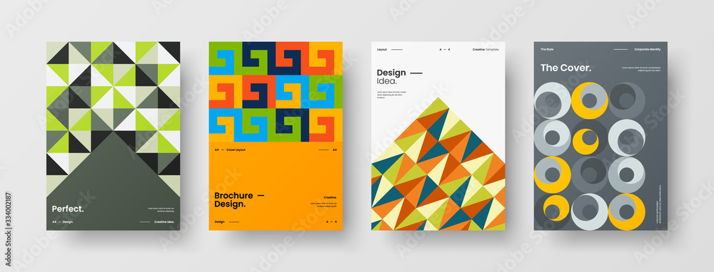 Business presentation vector A4 vertical orientation front page mock up set. Corporate report cover abstract geometric illustration design layout bundle. Company identity brochure template collection. Business presentation vector A4 vertical orientation front page mock up set. Corporate report cover abstract geometric illustration design layout bundle. Company identity brochure template collection.