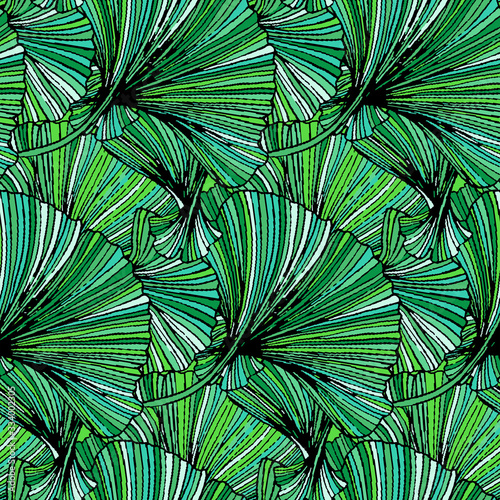 Vector seamless pattern with hand drawn striped leaves