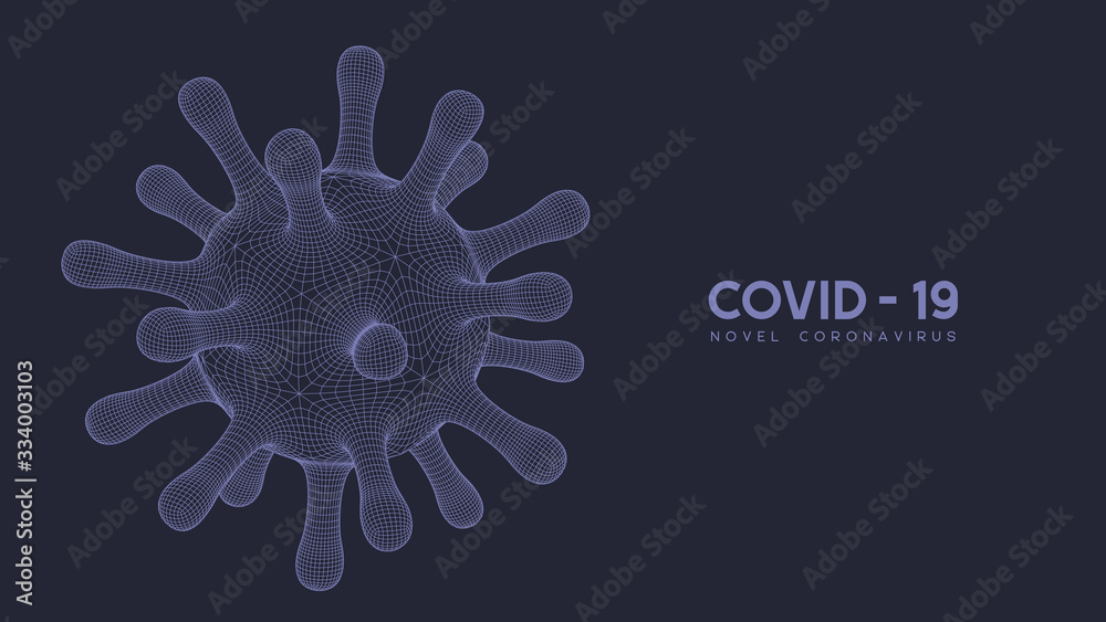 Coronavirus, virus strain of MERS-Cov and Novel coronavirus 2019-nCoV, Covid-19. Vector concept of dangerous virus, 3d grid texture.
