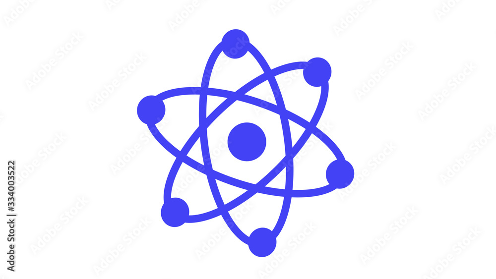 Blue atom icon on white background,atom isolated on white background Blue atom icon on white background,atom isolated on white background