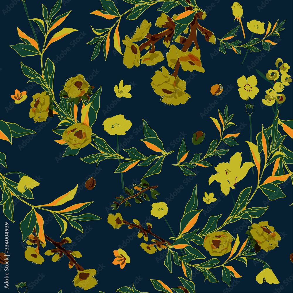 Obraz premium Tropical flowers seamless vector pattern.