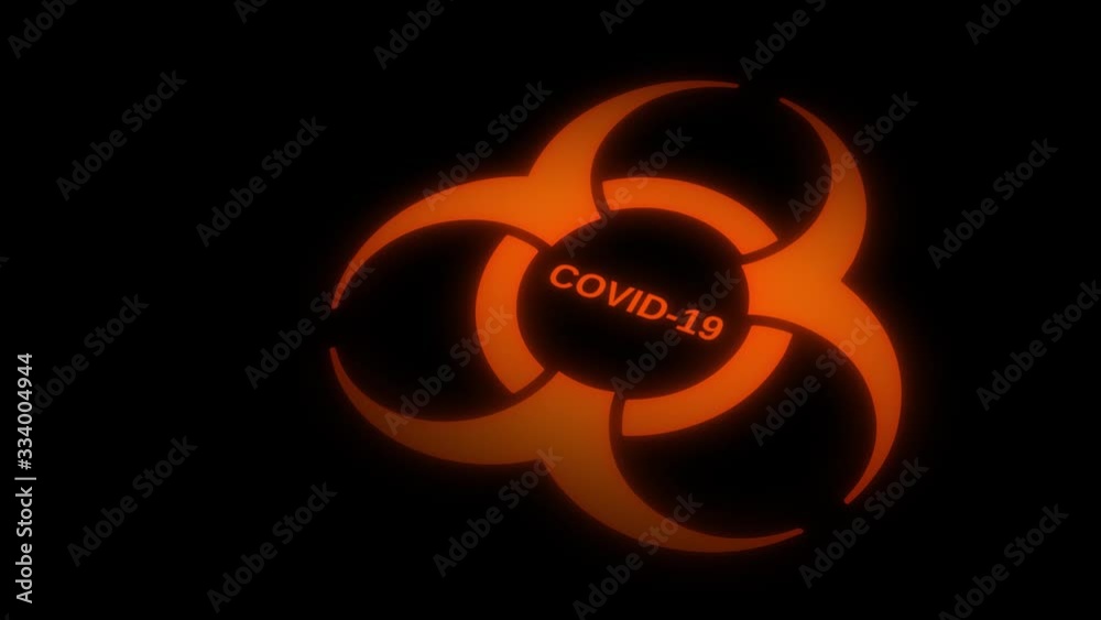 Biohazard covid19 motion animation on black background. Coronavirus