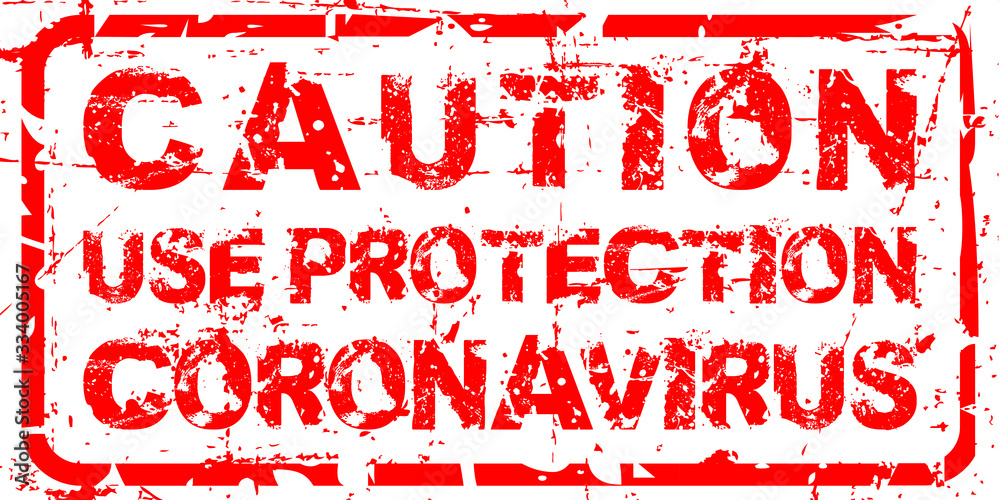 Caution Use Protection Coronavirus warning red grunge text. Trendy design element for prints, web pages, banners, posters and background Caution Use Protection Coronavirus warning red grunge text. Trendy design element for prints, web pages, banners, posters and background