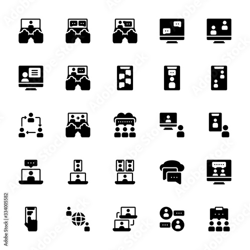 Set of online discussion group or personal glyph style icon - vector