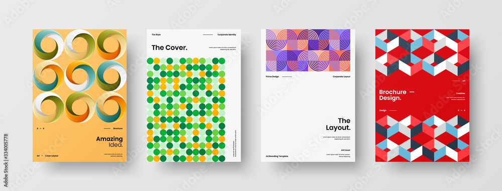 Business presentation vector A4 vertical orientation front page mock up set. Corporate report cover abstract geometric illustration design layout bundle. Company identity brochure template collection. Business presentation vector A4 vertical orientation front page mock up set. Corporate report cover abstract geometric illustration design layout bundle. Company identity brochure template collection.