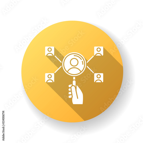 HR manager, freelance headhunter yellow flat design long shadow glyph icon. Company staff hiring, recruitment service. Employee search, human resource management. Silhouette RGB color illustration