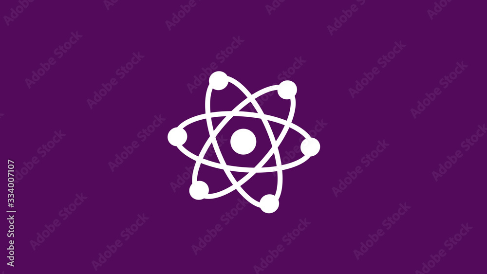 Amazing white atom icon,atom icon,atom icon on purple background Amazing white atom icon,atom icon,atom icon on purple background