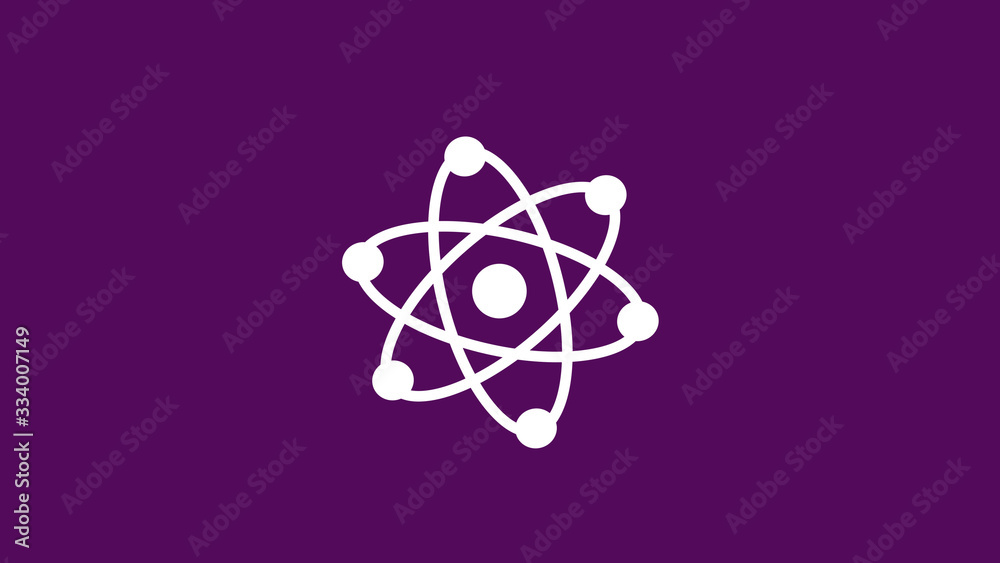 Amazing white atom icon,atom icon,atom icon on purple background Amazing white atom icon,atom icon,atom icon on purple background