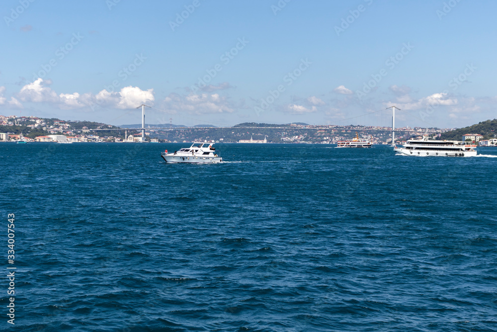 Panoramic view from Bosporus to city of Istanbul