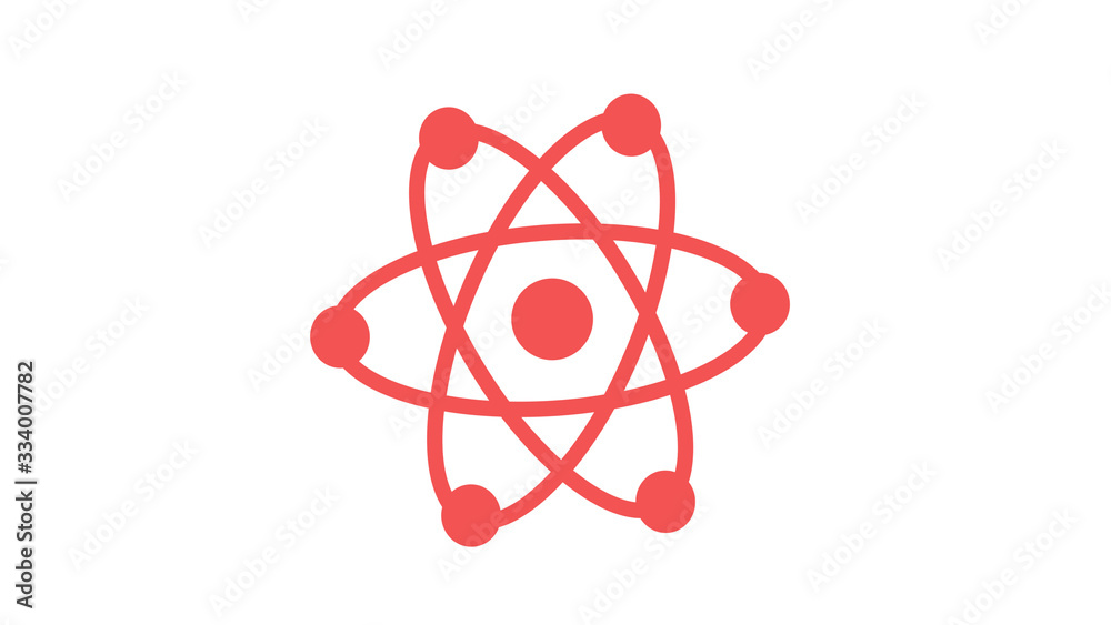 Amazing red atom on white background,atom icon,science icon Amazing red atom on white background,atom icon,science icon