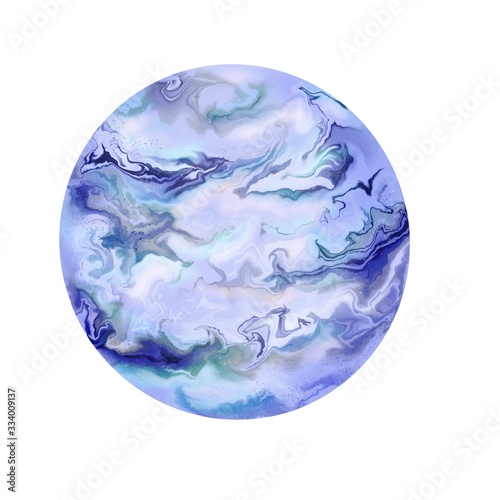 Blue Planet in a space. Pluto, Venus, Neptune isolated on white background . digital marbling
